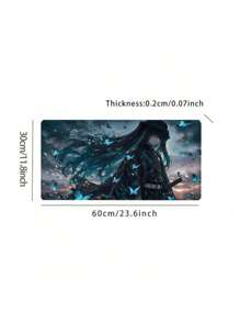 Tappetino per mouse con grafica di ragazza anime, farfalle blu estetiche, accessori per scrivania da ufficio, con bordo cucito, base antiscivolo in gomma, taglia 35,4x15,7 pollici, per uso domestico e ufficio, idea regalo per amiche e donne, back to school