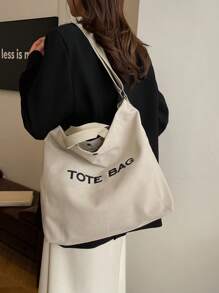 Large Capacity Letter Graphic Canvas Tote Bag, Fashion Handbag For Women Commuting, Simplistic Lightweight Big Capacity Ladies Shoulder Bag, Vintage Style College Student School Messenger Bag, Solid Color Simple Briefcase Large Capacity Work/Study Bag, Stylish New Versatile Women Tote Bag, Literary School Bag For Teens, Book Bag For Women Or Students, Perfect For Books, Shopping, Back To School And More, School Supplies, School Bag, School Handbag, School Tote Bag, School Bookbag, Back To School Bags, Laptop Compartment, Portable, Foldable, Classic Casual, Suitable For Teen Girls Women College Students, Teacher, Perfect For Back To School, First Day Of School, Tote Bags For Women, College Essentials - Beige - View 6