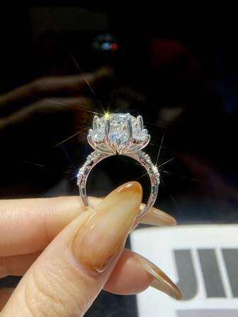 1pc 5ct Classic Flower Design D Color Moissanite Diamond Women's Engagement Ring, S925 Sterling Silver Simple Romantic Ring, Eternity Ring, Wedding Anniversary Ring, Luxury Jewelry Gifts For Women