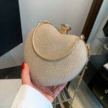 Gold Bright Silk Circular Evening Bag Women Banquet Clutch Decor Chain Shoulder Bags Luxury Female Party Handbags