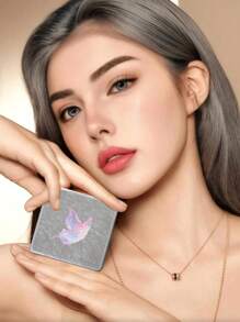 1 件 Millenial Y2K Abbie 时尚银色 PU 系列小巧化妆镜，可折叠轻巧纤薄手持镜，PU 皮革外壳，不锈钢金属真空镀层，适合所有场景和人群，可折叠方形便携式 - 彩色 - 查看 4