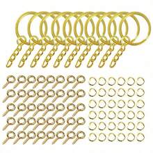 220pcs/Set 3 Colors DIY Metal Keychains With Split Ring Link Silver Gold Color Pendants Holder Rings DIY Key Chains Jewelry Making ,A Set For Making Mobile Phone Chains