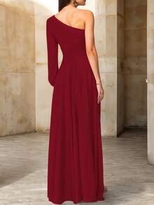 Casual Off Shoulder Leg Slit Dress - 紅色 - 查看 4