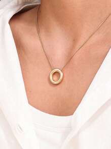 Stainless Steel Copper Chunky Alphabet Balloon Bubble Initial Letter Pendant Necklace For Women Jewelry - Gold - View 4