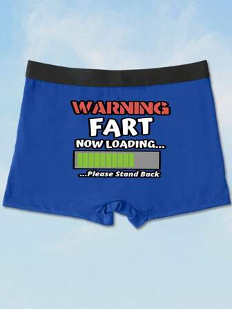 Herr Trendiga blå boxerkalsonger med trycket "Varning: Laddar", andningsbara, mönstrade korta underkläder
