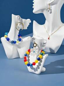 1pc White Elegant Polyresin Side-Profile Model Earring & Necklace Display Stand, Creative Jewelry Holder Display Prop