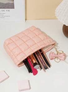 1 Uroczy wisiorek z kokardą z pereł + Modna torebka kopertówka w kratkę, swobodna torebka kopertówka, ciepła pluszowa torba puchowa, elastyczne szwy do przechowywania makijażu, pikowana torba, wygodna torba, zimowa torba do przechowywania makijażu, kosmetyczka, mini torba, mała kosmetyczka, akcesoria, stojak na kosmetyki, kosmetyczka, kosmetyczka, niezbędne rzeczy w podróży, akcesoria damskie, przybory podróżne, kosmetyczka, kosmetyczka, kosmetyczka