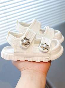 1 Pair Kids' Fashion Sports Sandals, Boys And Girls Casual Sneakers For Indoor & Outdoor, Beach, School, Lightweight Anti-Slip Breathable Running Shoes, Close-Toe Design - White - View 3