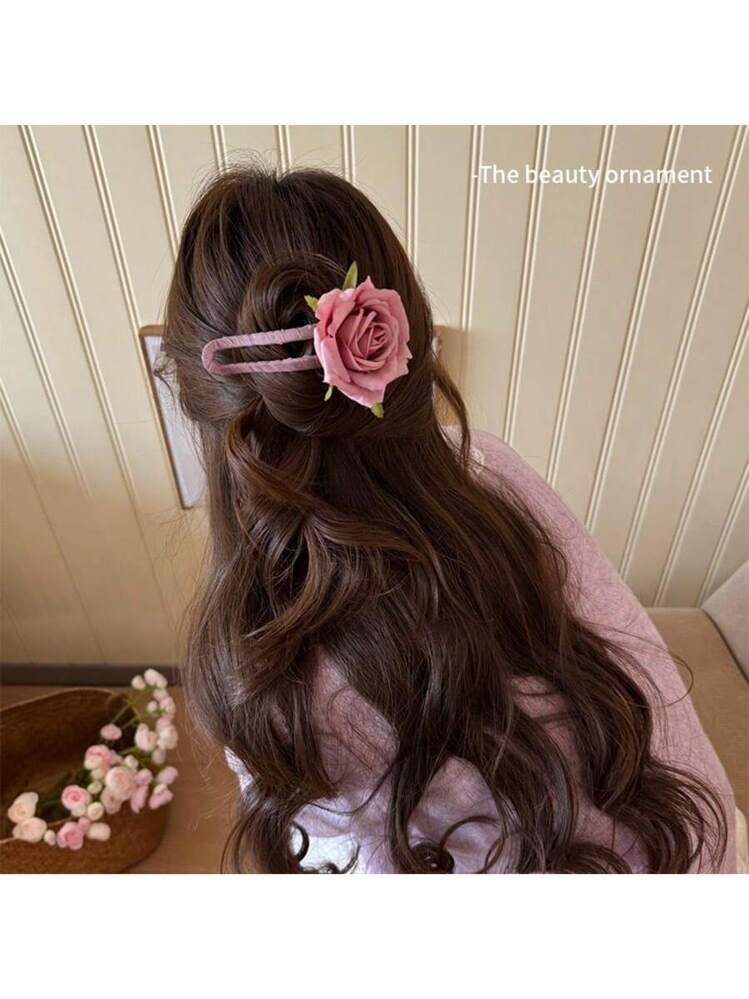 バラ 優雅 ヘアクリップ 1個、ファッショナブルなABS製プラスチック