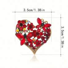1pc Vintage Rhinestone Butterfly Brooch, Metal Heart Shaped Pin, Minimalist Asymmetrical Design, Fashion Apparel & Bag Accessory, Suitable For Valentine's Day, Party, Gift, Flower Decoration,Mom,Mother,Mother's Day,Gift - Red - View 3
