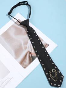 1 件女士时尚休闲心形图案简约风格原创 DIY 人造珍珠心形预系领带，适合搭配西装、衬衫，适合外出、办公室、宴会、派对 - 黑色 - 查看 12