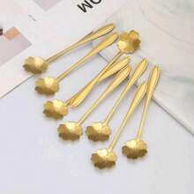 8pcs Cherry Blossom Coffee Spoon, Dessert Spoon, Ice Cream Spoon, Honey Spoon, Suitable For Home Kitchen, Party, Festival, Gift Back To School - Gold - View 2