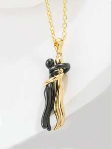 1pc Fashion New Creative Couple Hug Pendant, Copper Plated 18K Gold Jewelry Combination Can Be Detachable Personalized Hug Pendant Necklace, Suitable For Daily Casual Wear, Holiday Gifts