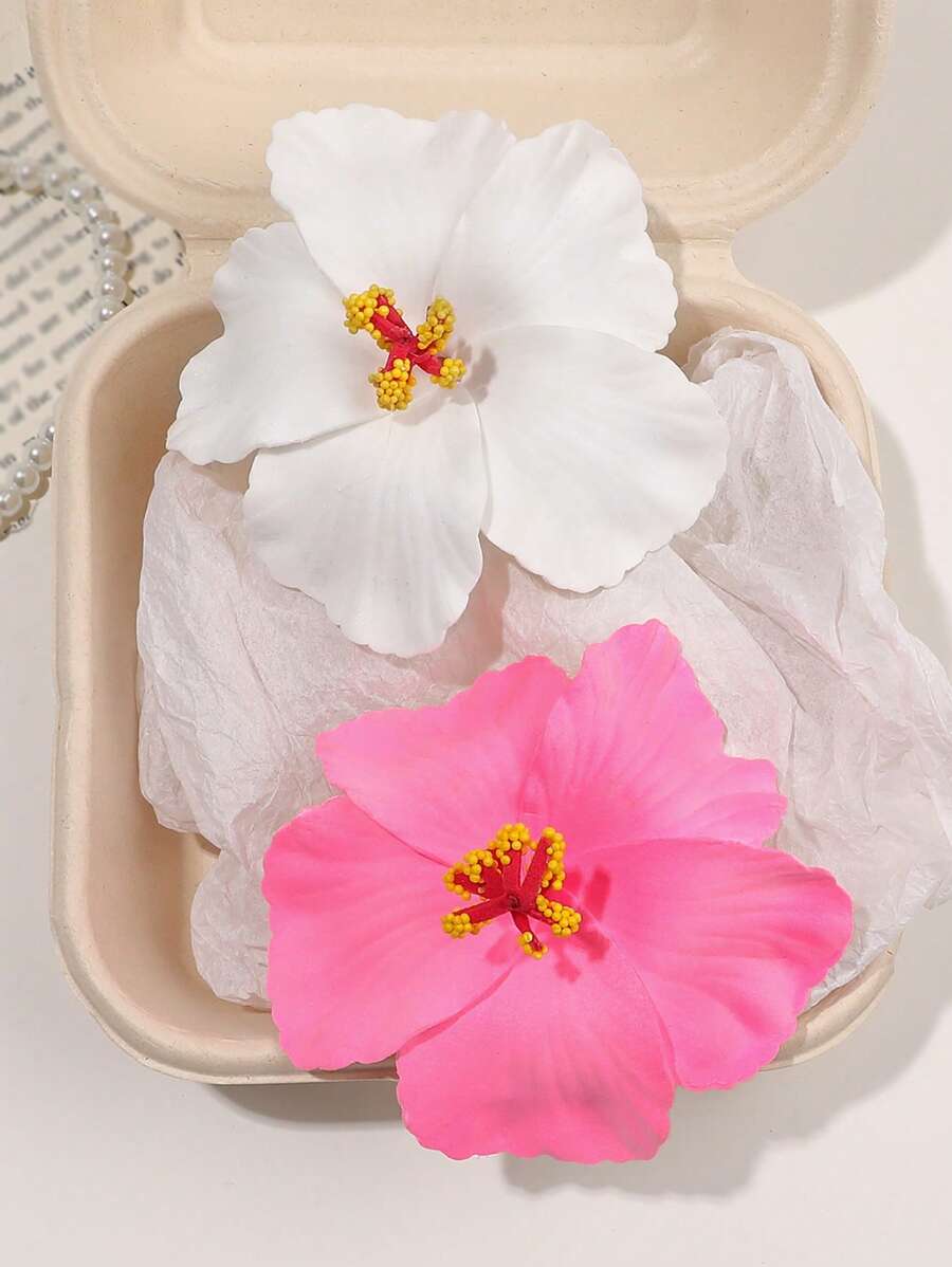 2件套波西米亚芙蓉花甜美海滩度假风侧刘海发夹发饰爪夹发卡，适合上学、头部装饰、发卡，夏季、假日、旅行 - 彩色 - 查看 1