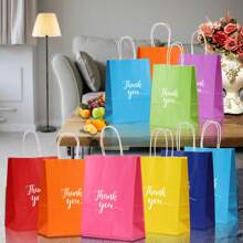 20pcs Medium Size 16x22x8cm Pink Kraft Paper Gift Bags With Handle, For Parties, Shopping, Weddings, Retail, Product Packaging - Pink - View 3
