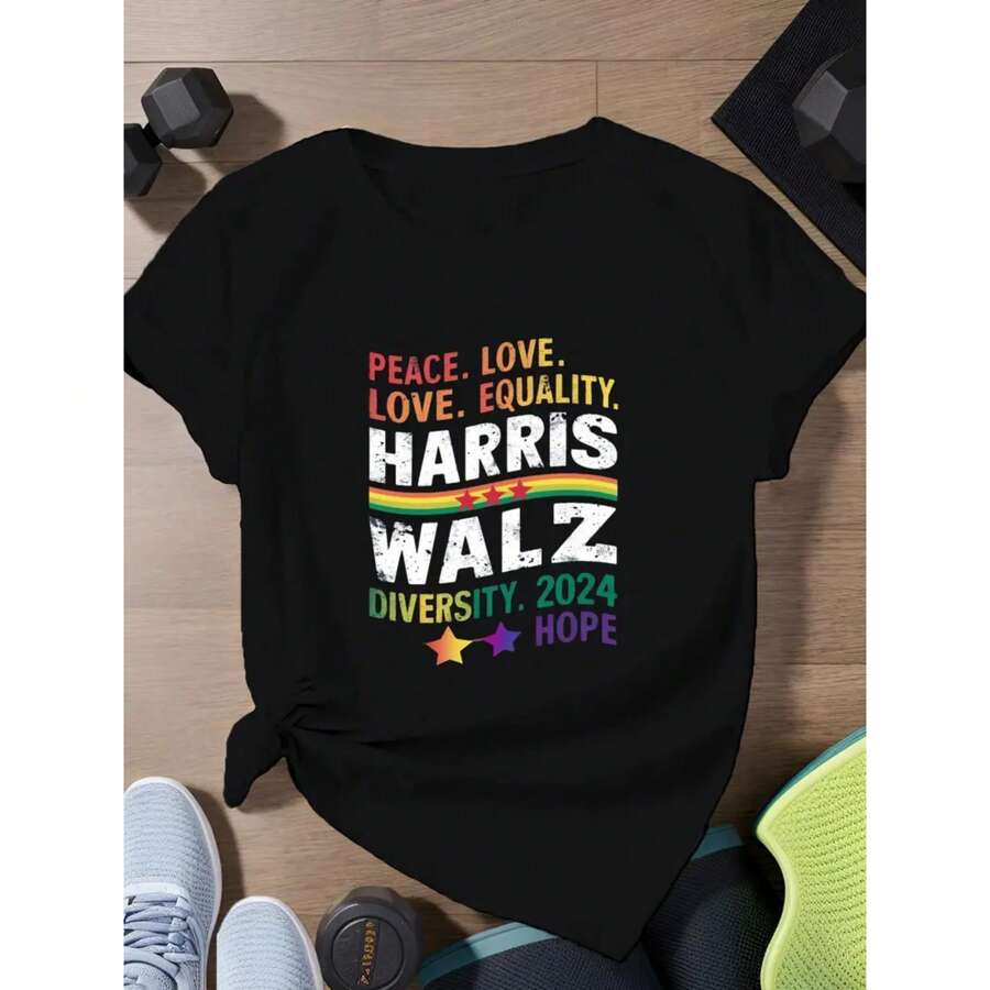 100% Cotton T-Shirt PEACE LOVE EQUALITY Women's Plus Size Sports Short Sleeve T-Shirt