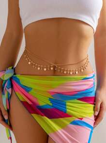 1pc Glamorous Rhinestone Sequin Decor Belly Chain, Women's Festival Clothing, Beach Holiday, Fashion Party Body Jewelry - Yellow Gold - View 2