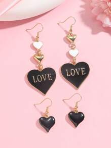 1/2 Pairs Multi-Color Fashion Heart-Shaped Metal LOVE Enamel Pendant Earring Set, Suitable For Women Daily Wear, Valentine's Day Gift,Mom,Mother,Mother's Day,Gift