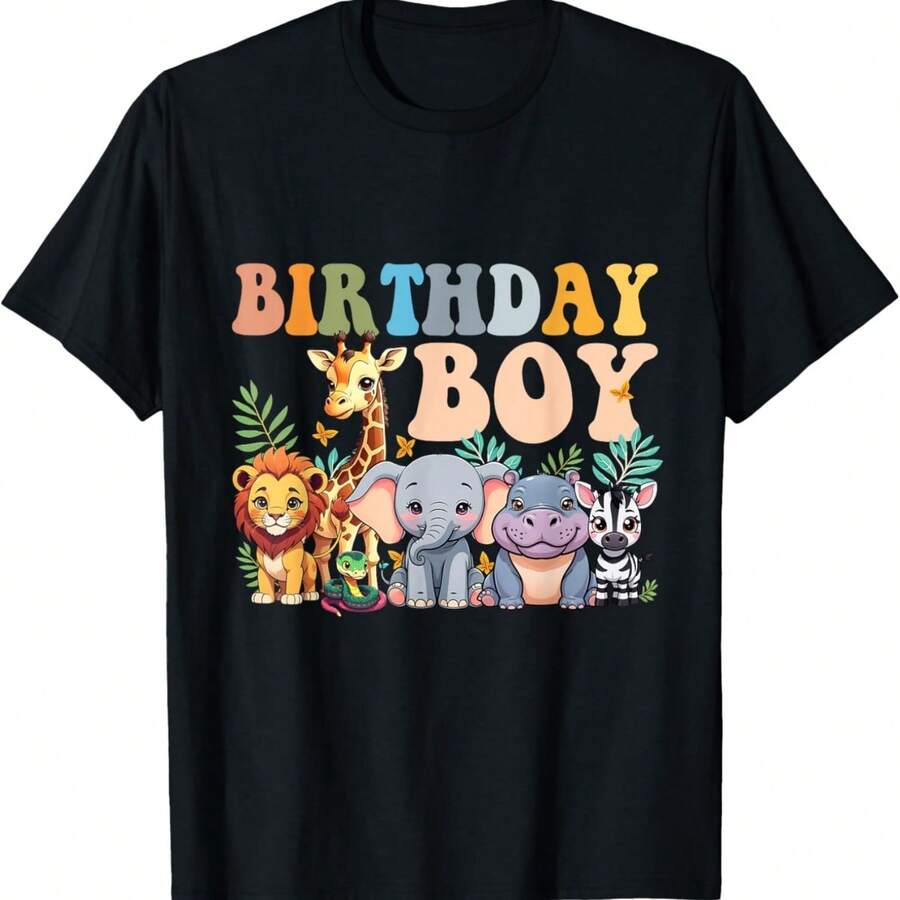 Birthday Boy Kids Zoo Jungle Animal Toddler T-Shirt - Black - View 1