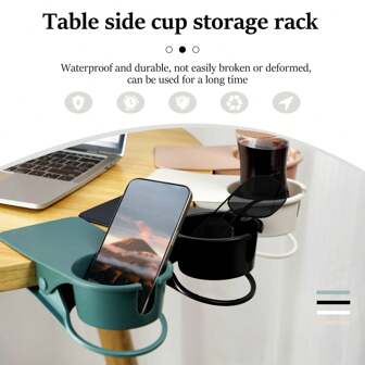 Klämma för dryckeskopp, koppklämma i plast för skrivbord, vattentät koppklämma, dryckesställ för stol, kopphållarklämma, stor klämma för bordskant, koppställ för dryck, läsk och kaffe, kopp- och fatklämma design, lämplig för hem och kontor badrum badrumstillbehör badrumsverktyg