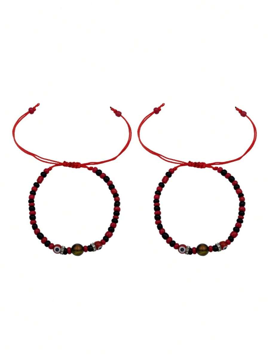 2 Piezas Pulsera Ojo Turco Suerte Protección Liston Rojo - Rojo - Ver 1