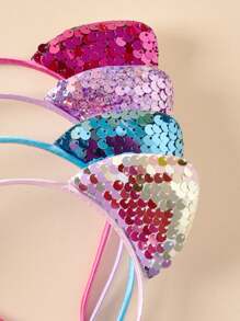 4pcs/Set Teen Cartoon Fish Scales Reversible Sequin Cat Ear Hair Clips, Suitable For Party, Holiday And Daily Use - Multicolor - View 3