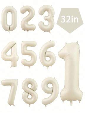 1pc 32-Inch Cream-White Number Balloon, For Birthday Anniversary Party Decoration, Foil Balloon, Birthday Photo Prop, Birthday Party Anniversary Party Scene Decoration, Room Decoration, Indoor Decoration, Gift Ceremony Decoration, 1st Birthday Party Decoration