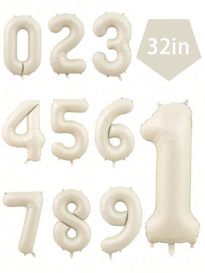 1pc 32-Inch Cream-White Number Balloon, For Birthday Anniversary Party Decoration, Foil Balloon, Birthday Photo Prop, Birthday Party Anniversary Party Scene Decoration, Room Decoration, Indoor Decoration, Gift Ceremony Decoration, 1st Birthday Party Decoration