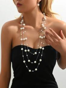 1 件长链韩版时尚超长珍珠项链，新款秋冬优雅毛衣链配饰，个性化装饰