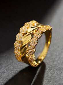 1pc Custom Fashion Cuban Link Ring, 18K Gold Plated CZ Simulated Diamond Punk Ring, Best Gift For Her And Him For Holidays - Multicolor - View 6