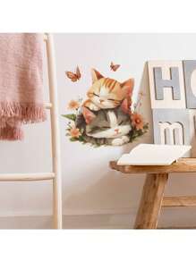 1pc Cute Stacked Cats Style, For Room Wall Background, Mirror & Window Decor, Stickers, Wall Decal, Vinyl Decal For Home Decorations, Decoration Items Refresh Your Home