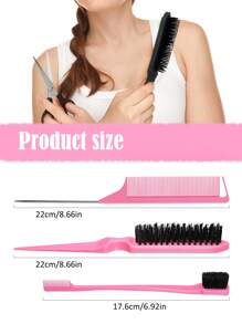 Set de 3 peines para peinado, peine teasing, peine de cola de rata, cepillo de bordes - Set de cepillos y peines para salón, peines de cola de rata con doble borde para control, partición, cepillado trasero, peinado y recogido del cabello para mujeres