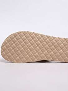 1 双夏季新款度假风格编织亚麻人字拖，时尚沙滩凉鞋，适合室内和室外穿着 - 卡其色 - 查看 7