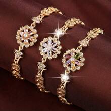 1pc Fashionable Floral Zirconia Stone Bracelet, Versatile Accessory For Daily Wear, Dates, Parties, Engagements