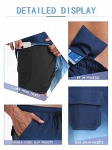 Gradient Color Quick Dry Beach Men Shorts For Men - Stretchy, Men's Two Layers Board Men's Swim Trunk Shorts With Pockets Breathable, And Perfect For Summer Outdoor Activities / Sports / Gym
