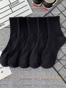 1/5pcs Pack All-Match Solid Stripe Anti-Odor Moisture Wicking Sport Socks, Versatile - Multicolor - View 12