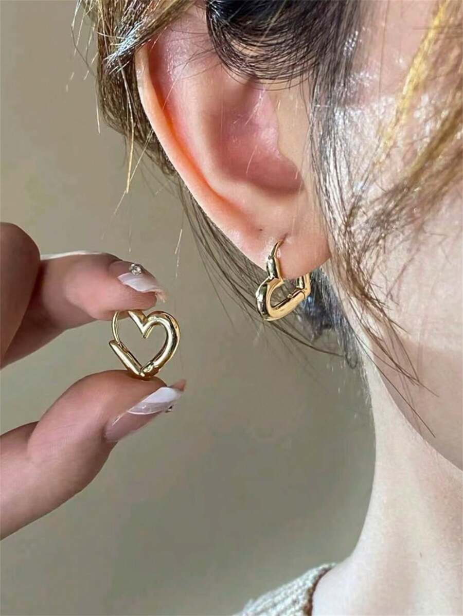1 buc. Cercei cu agrafă cu inimă cu design de nișă de lux, potriviti pentru ținuta zilnică a femeilor