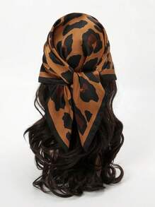 1pc New Leopard Print Mulberry Silk Small Scarf, Fashion Decor Warm Office Neck Scarf For Women - Coffee Brown - View 1