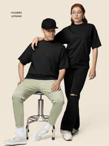 Men's Unisex 100% Cotton Crew Neck T-Shirt Streetwear Street Style Casual Printed Tops - 黑色 - 查看 3