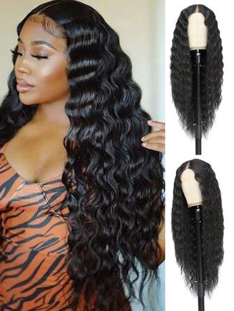 30Inch Curly Wig For Women, Long Curly Synthetic Lace Front Wigs Crimped Deep Wave Wigs Synthetic Lace Wigs 13x4*1 Tpart Lace Front Wigs Curly Synthetic Wigs For Daily Use. Christmas Wigs, Music Festival Wigs