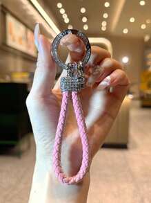 1pc Fashionable Zinc Alloy Keychain With Black Leather Cord For Car Keys, Versatile And Minimalist Keyring
