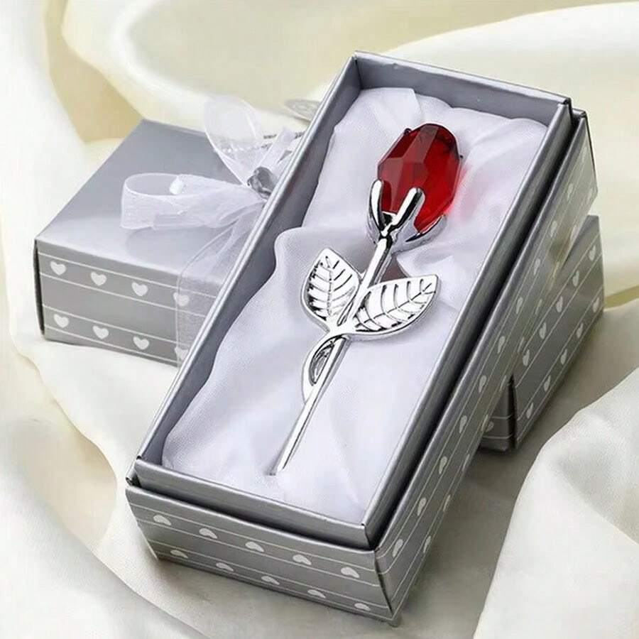 1pc Crystal Glass Rose Flower Craft, Wedding Favor Small Gift, Valentine's Day Gift, Mother's Day Gift For Mom, Commemorative Gift, Home Wedding Decor, With Gift Box
