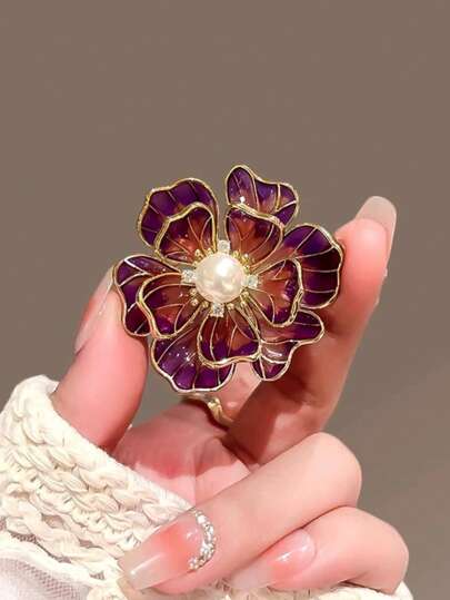 Retro Enamel Peony Flower Brooch, High-End Niche Faux Pearl Floral Pin Accessory, Suitable For Parties, Birthdays, Christmas, Valentine's Day, Thanksgiving Gifts,Mom,Mother,Mother's Day,Gift