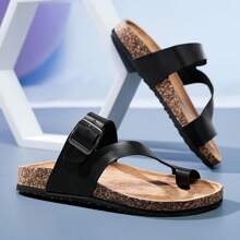 Men's Sandals & Flip Flops, Soft Cork Summer Beach Flat Sandals, Casual Couple Slippers, For Summer - Black - View 2