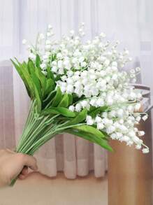 1PC/10PCS Artificial Lily Bouquet Plastic Artificial Flower Green Plant Stem Wedding Bride White Bouquet Used For Garden Room Desktop Vase Home Decoration Gifts Birthday Graduation