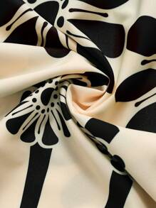 Ladies Floral Bright Print Waist Splicing Vacation Dress, Summer - Black - View 5