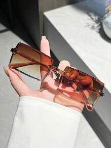 1 Pair Unisex Frameless Rectangular Fashionable Sunglasses, Suitable For Vacation, Driving, Sports, Travel, Beach, Street, Fishing, UV Protection, Outdoor Activities, Golf, Festivals, Hiking, Street Style, Party, Sun Protection Fashionable Shade Elegant Outfit Family Outings Travel Vacation Holiday - 彩色 - 查看 3