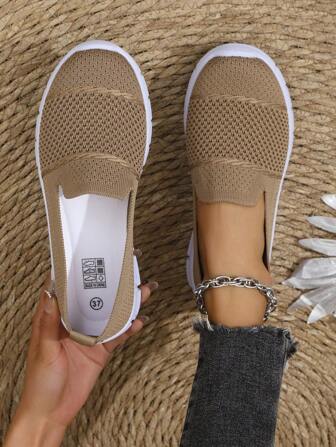 Zapatos deportivos informales para mujer de estilo slip-on, punta redonda, ligeros y transpirables