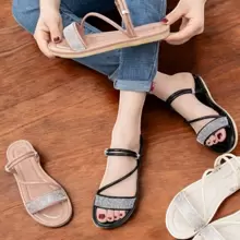 1 Pza Sandalia estilo romana con brillos para dama, sandalias resistentes y de buena calidad, Sandalias antiderrapante - Café integral - Ver 2