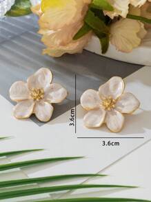 1 Pair Delicate Sweet White Enamel Flower Stud Earrings For Women, Suitable For Holiday